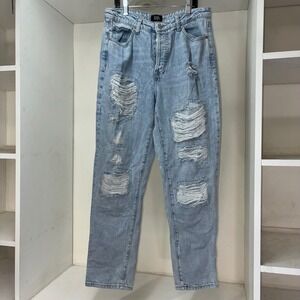 Simple Society Women Light Wash Distressed Ripped Straight Leg Jeans Size 7 28